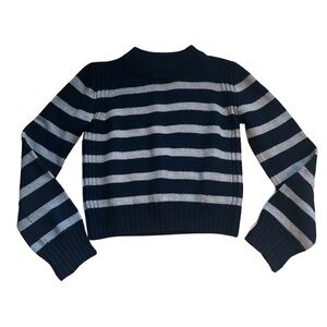 La Ligne Cropped Striped Mock Neck Sweater in Black and camel